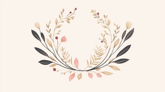 73.An elegant vector pack of symmetrical laurels, delicate flower motifs, and curved banners, designed with thin, graceful lines, organic leaves, and floral details, with a gentle pastel palette for