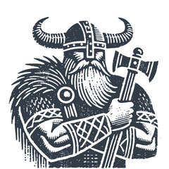 Fototapeta premium Viking with an Axe. Vintage wood block print style vector illiustration.