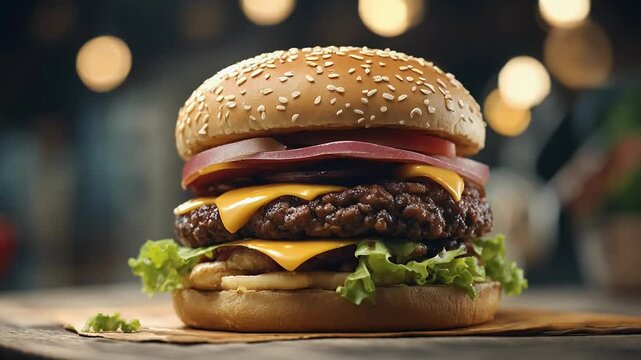 salad tasty double 4k design video generative classic cheeseburger menu fresh junk lunch shot bun delicious unhealthy eating eat fastfood burger product beef hamburger junkfood american fat cheese big