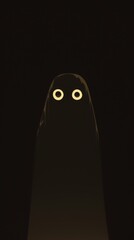 Illustration of a spooky ghost silhouette with big eyes, dark phone wallpaper