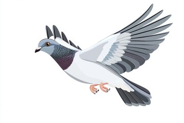 Obraz premium A flat vector illustration of a dove flying with outstretched wings, drawn in simple, clean lines and light gray tones on white