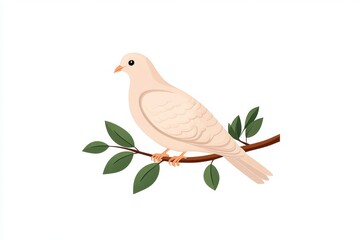 Obraz premium A flat vector of a dove perched on a branch, illustrated in simple geometric shapes with soft neutral tones