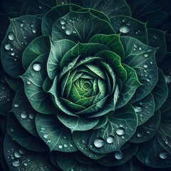 Obraz premium Nature's Canvas Green Leaves and Silver Drops 3