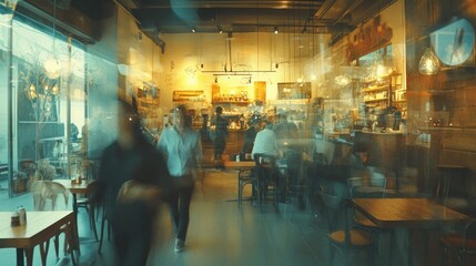 Fototapeta premium Blurred restaurant background with many customers