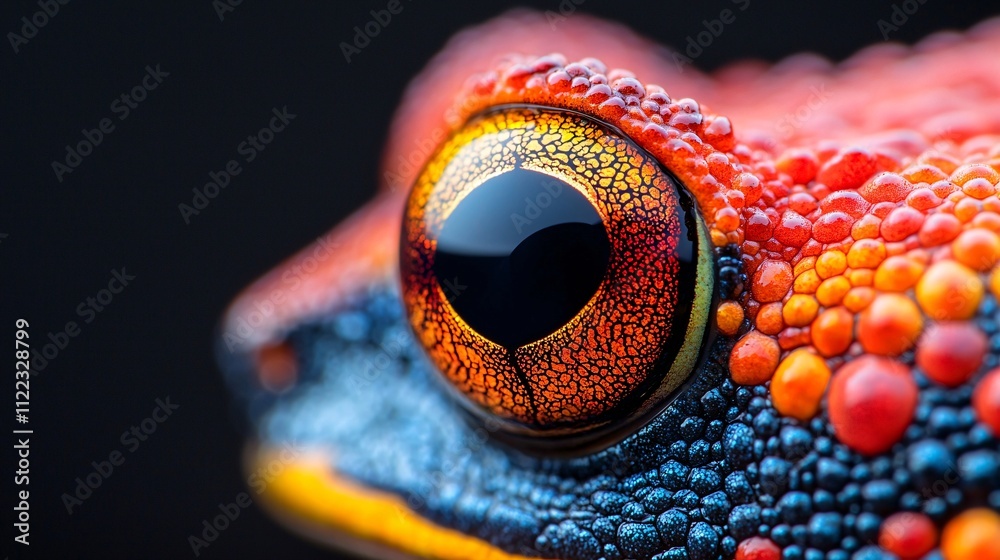 Poster a vibrant capture of a frogs eye reflecting its lush surroundings in intricate detail stock photo wi