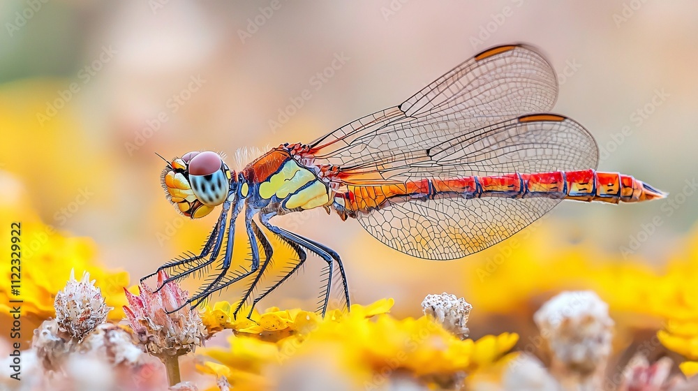 Aufkleber a close capture of a dragonflys body highlighting its intricate segments and vibrant colors stock ph