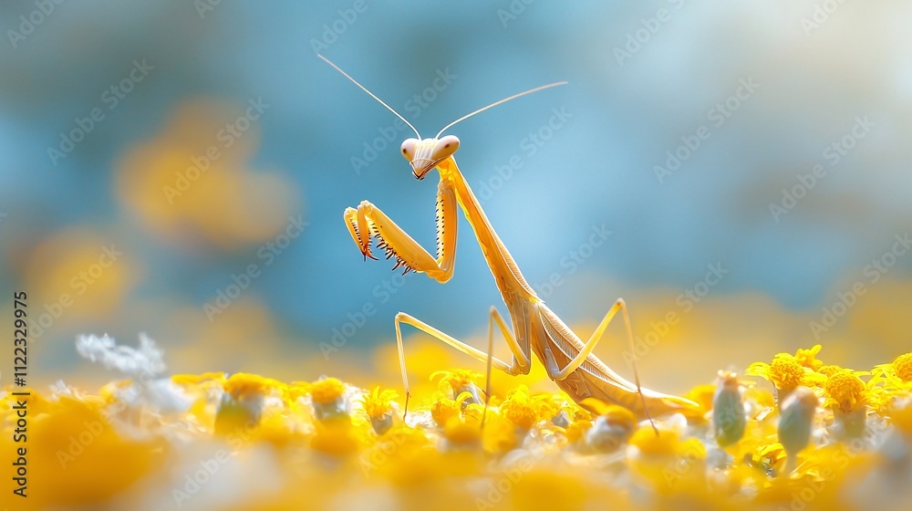 Poster a magnificent macro view of a praying mantis cleaning its forelegs under natural light stock photo w
