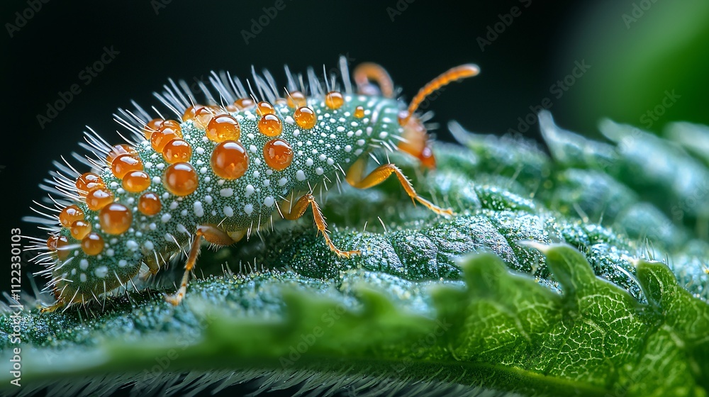 Aufkleber a detailed image of a fire ant crawling along a leaf edge with its sharp mandibles in view stock pho