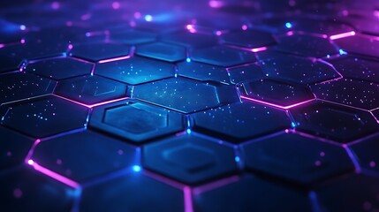 Obraz premium Modern dark hexagonal pattern with matte finish illuminated by electric blue light, a captivating visual for abstract, technology, and design projects.