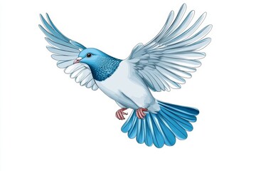 Obraz premium A clean 2D illustration of a dove in a gentle landing pose, drawn in soft white tones on a pure white background with subtle shading