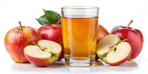 Fototapeta premium Apple juice drink with fresh red apples, isolated on white