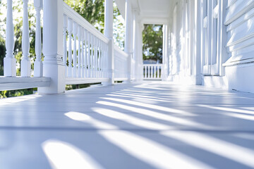 Fototapeta premium beautifully renovated front porch featuring new railings and fresh paint