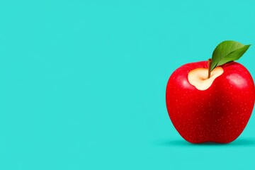 A flat illustration of a single apple with a bite taken out, symbolizing healthy eating, on a clean background