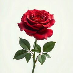 Naklejka premium Single red rose long stem vertical stand pose isolated on white background