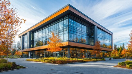 Obraz premium Modern Building with Autumn Landscape