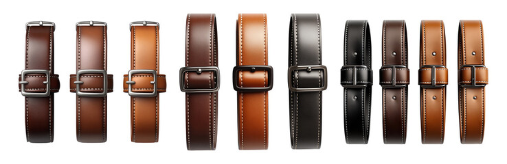 Obraz premium Diverse Leather Belts on Transparent Background