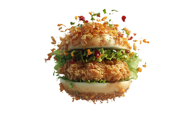 Hyper-Realistic Shot of a Crispy Zinger Burger on White Plate