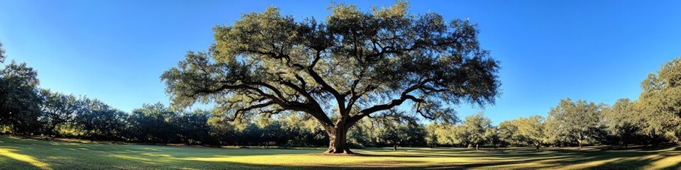 Obraz premium Majestic Oak Tree Stands Tall in Sunny Field