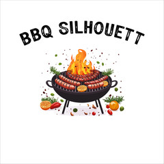 Barbecue grill with crossed tongs and sausage a flat vector. Barbecue grill Vector.