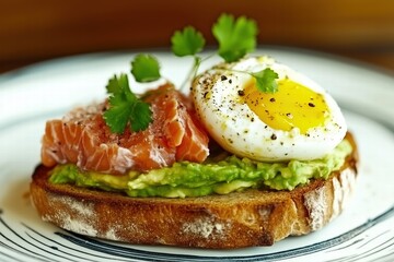 Delicious Salmon, Egg, and Avocado Toast by Generative AI
