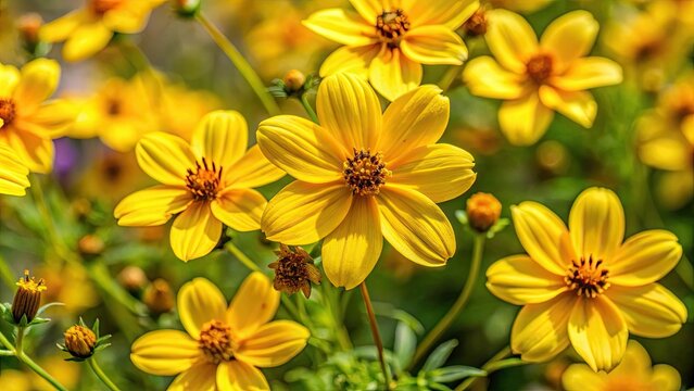 Yellow Bidens aristosa flowers with long bracts, also known as bearded beggarticks