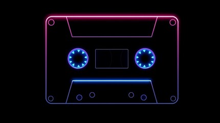 Obraz premium glowing neon cassette radiates vibrant colors, evoking nostalgia for the 90s. A retro audio tape perfect for symbolizing vintage music, pop culture, and throwback vibes in a modern, artistic way.