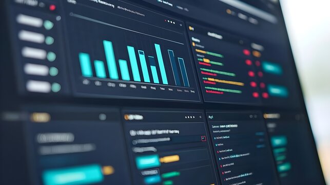 data analytics dashboard interface - dark mode - Powered by Adobe