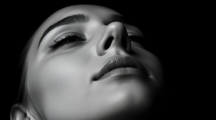 human face illuminated by digital light points in a minimalist, cosmic-inspired design