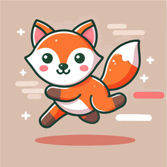 Vector running and happy fox simple and flat design