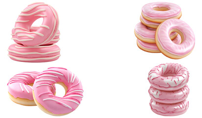 Photorealistic Pink Cookie Rings Isolated on a White Background