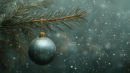 Winter Wonderland: Snowy Branch with Teal Ornament Illustration
