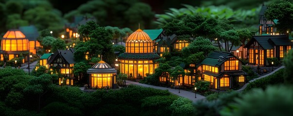 Illuminated Night Miniature Village Model Homes Buildings Houses Gardens