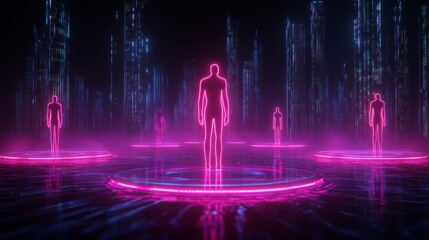 Neon cityscape, a futuristic metropolis with glowing lights and striking neon figure