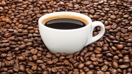 Rich coffee cup on fresh beans, savory aromatic brew start to your day