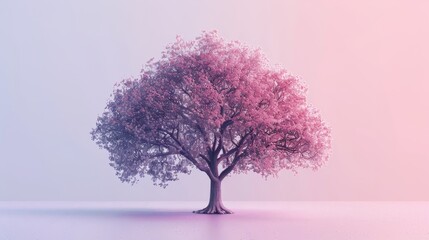 Fototapeta premium Dreamy pink tree with pink leaves on a pink background, whimsical spring scene