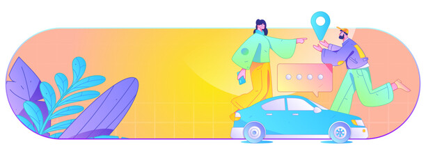 Naklejka premium Flat vector concept operation hand drawn illustration of people taking a taxi 
