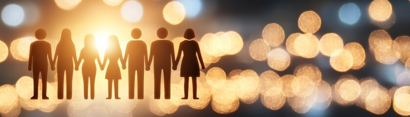 Family silhouette, embracing unity, hope and togetherness in the light 