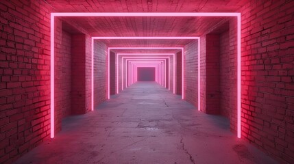 Obraz premium Vibrant neon corridor with glowing lights