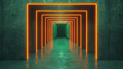 Fototapeta premium Futuristic corridor with neon lights