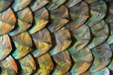 Fototapeta premium Fish Scales Wallpaper Iridescent Colorful Fish Scale Texture Close-Up Shot of Shiny Patterns for Nature, Wildlife, and Aquatic Design