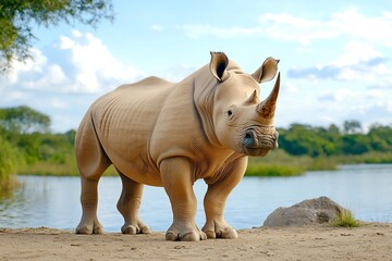 Obraz premium Dramatic Portrait of the Iconic Northern White Rhino in the African Savanna