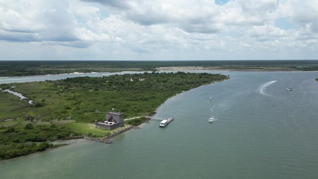Aerial view of the old and historic Fort Matanzas National Monument near St Augustine, Florida in St Johns County