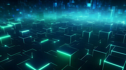 Fototapeta premium 3d rendering of mind green and blue abstract geometric background. Scene for advertising, technology, showcase, banner, game, sport, cosmetic, business, metaverse. Sci-Fi Illustration. Product displa