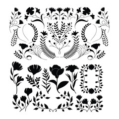 Fototapeta premium Flower icon set silhouettes, vector incredible flower Trees icons art. Illustration, eps.