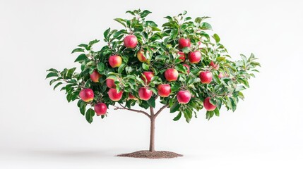 Obraz premium Lush apple tree laden with ripe, red apples against a white background. (2)