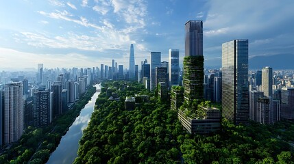 Fototapeta premium Sustainable Eco Friendly Futuristic Cityscape with Digital Holograms