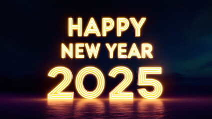 AI, generative. Illustration number 2025 with neon light in the darkness. Graphic image  template for celebration new year 2025 of background. 11