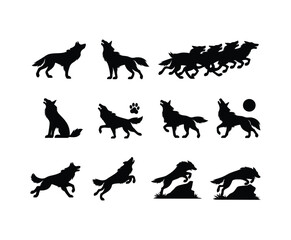 Fototapeta premium Minimalist Wolf Silhouettes Vector Template Illustrations