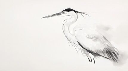 Fototapeta premium Elegant Heron in Japanese Brush Painting Style