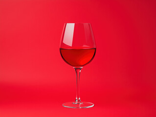 Fine Red Wine Glass on a Vibrant Red Background, Perfect for Luxury and Beverage Themes